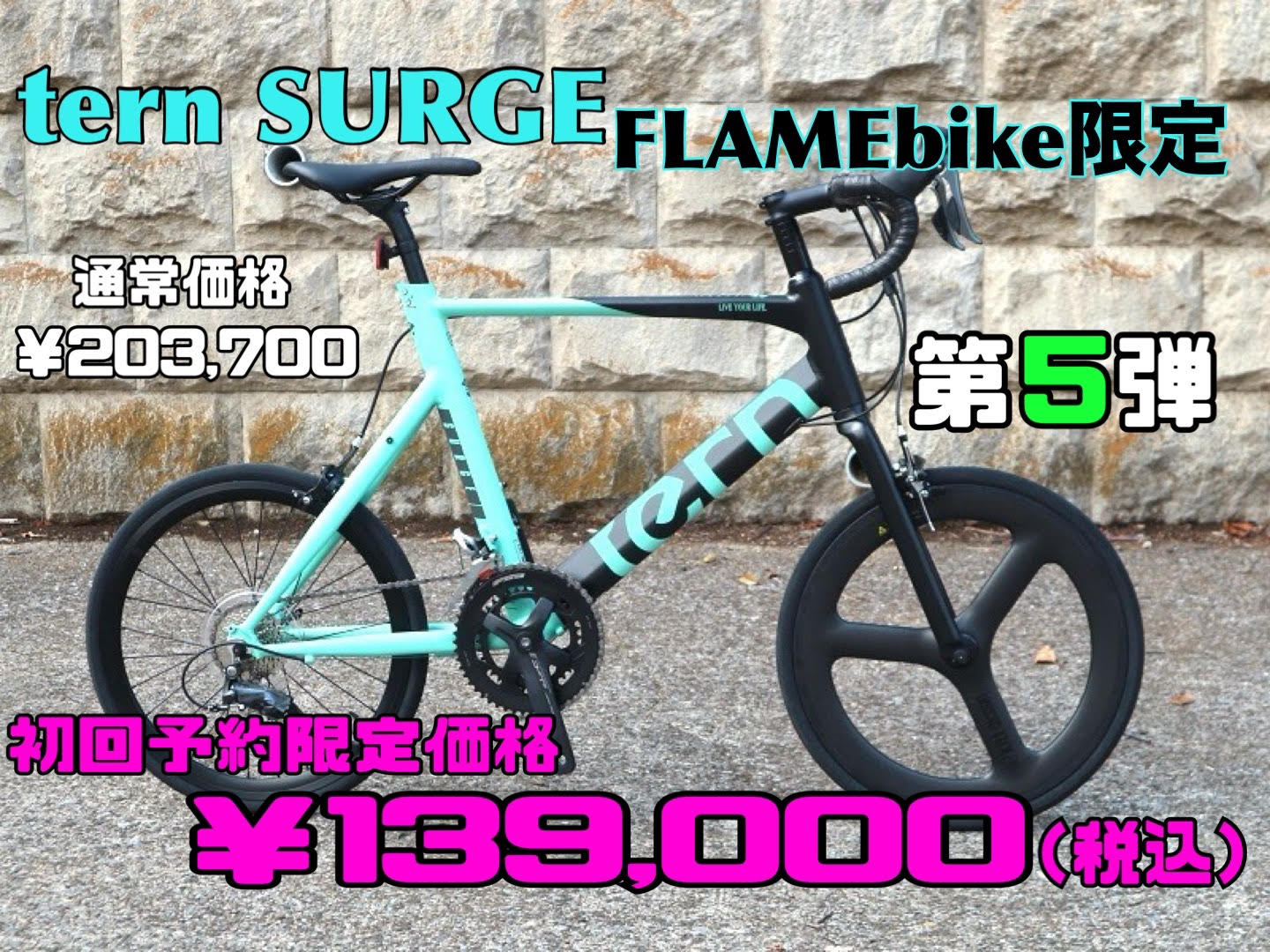 【第5弾】 tern SURGE FLAMEbike限定 BLACK/turquoise - ミニベロ (小径車) 専門店 Flamebike 渋谷店